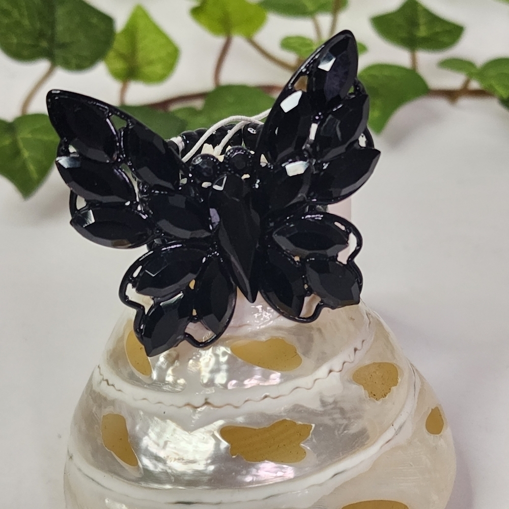 Black Crystal Butterfly Statement Stretch Ring